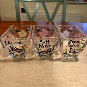 Hand-Painted Seder set with Floral and Butterfly Design